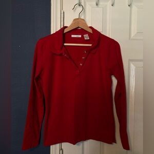 Red Long Sleeve Polo Top